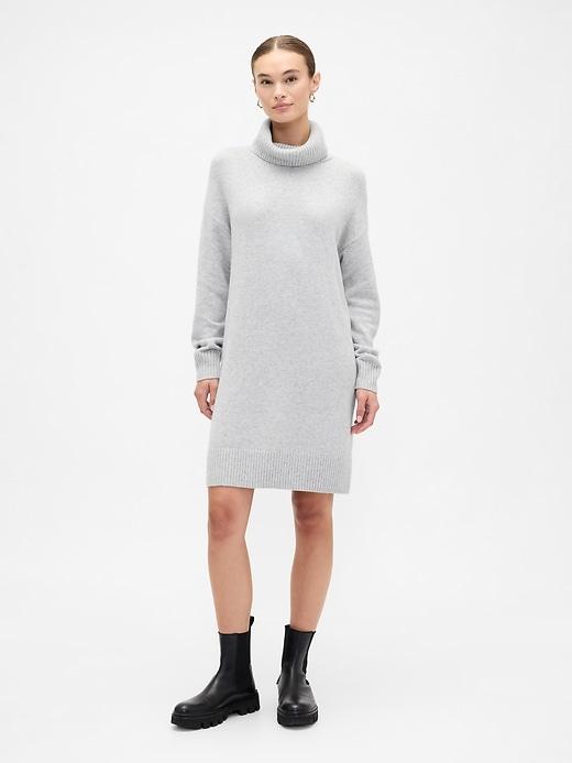 cashsoft relaxed turtleneck sweater mini dress