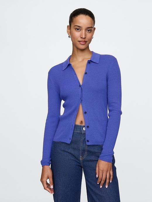 cashsoft rib polo cardigan