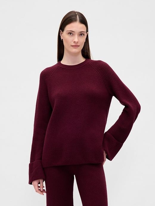 cashsoft shaker-stitch boyfriend sweater