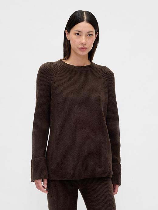 cashsoft shaker-stitch boyfriend sweater