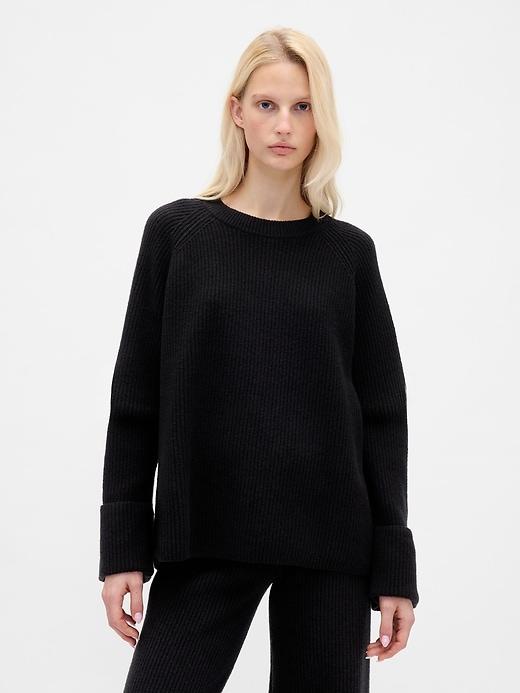 cashsoft shaker-stitch boyfriend sweater