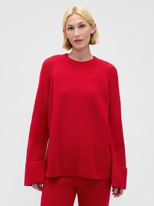 cashsoft shaker-stitch boyfriend sweater