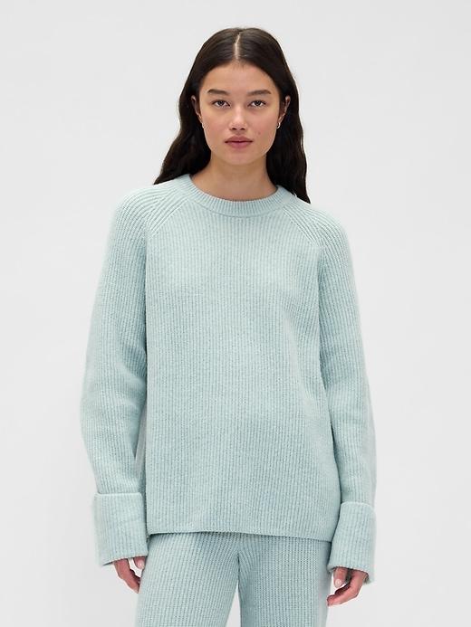 cashsoft shaker-stitch boyfriend sweater
