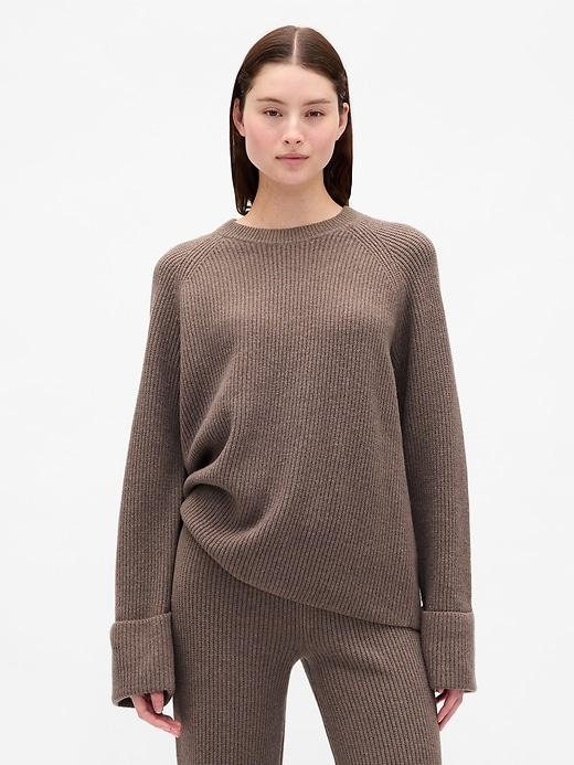 cashsoft shaker-stitch boyfriend sweater