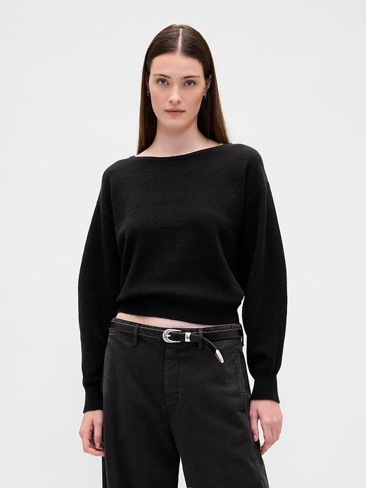 cashsoft stretch lantern-sleeve crop sweater