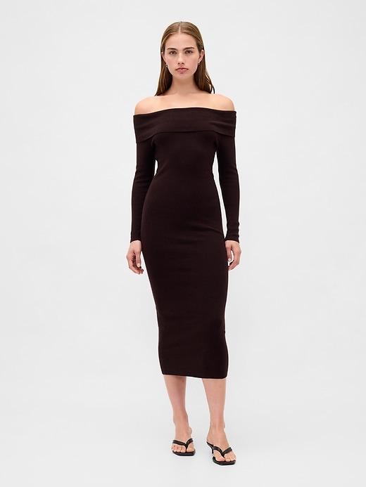 cashsoft stretch off-shoulder midi sweater dress