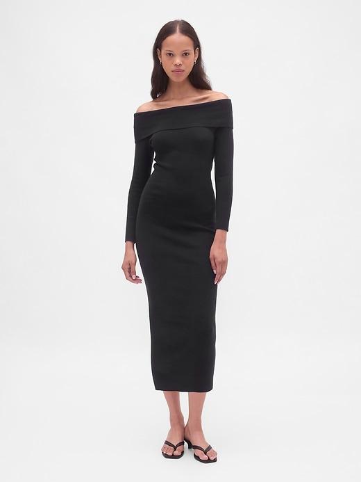 cashsoft stretch off-shoulder midi sweater dress