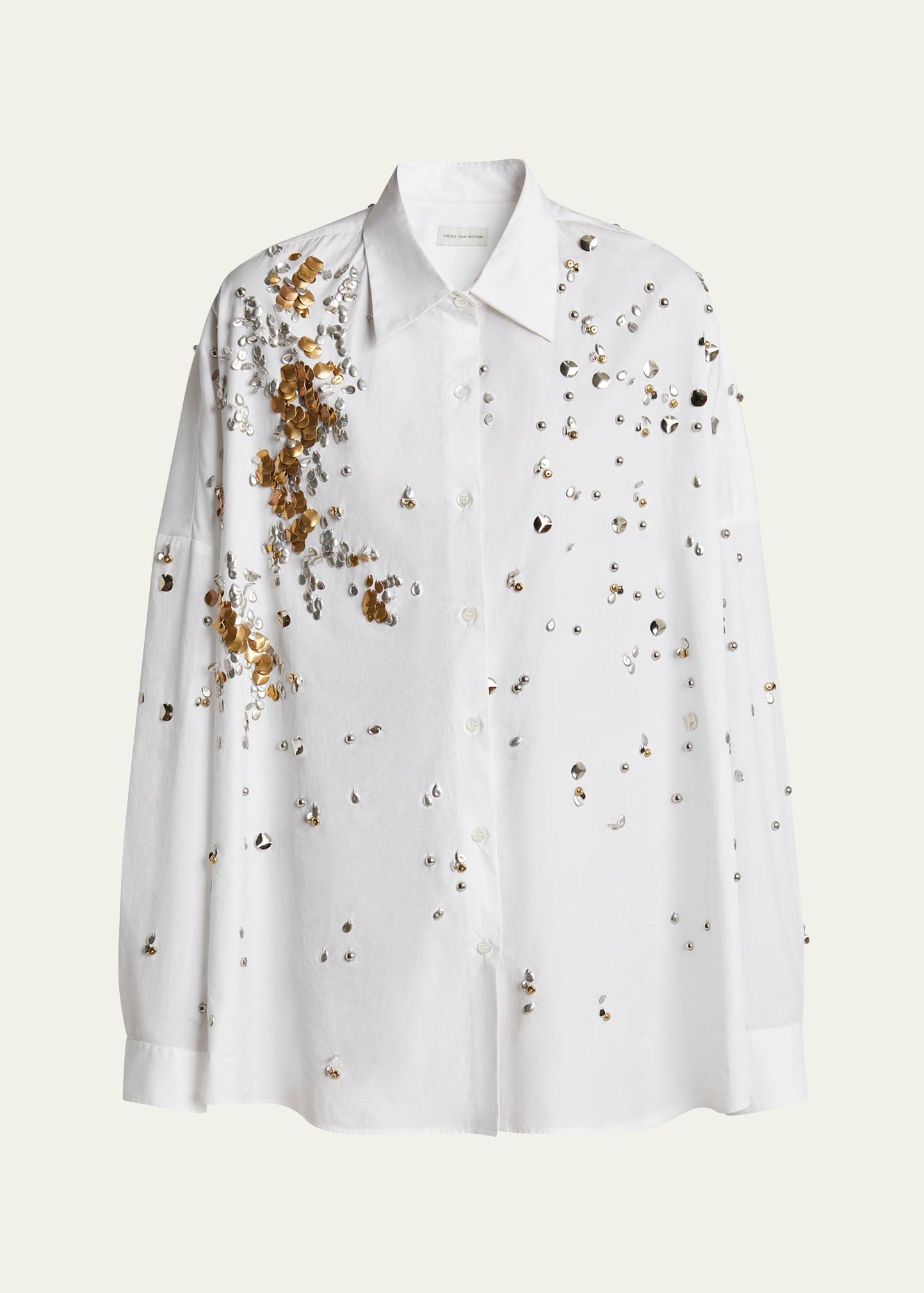 casia embellished button down oversized shirt