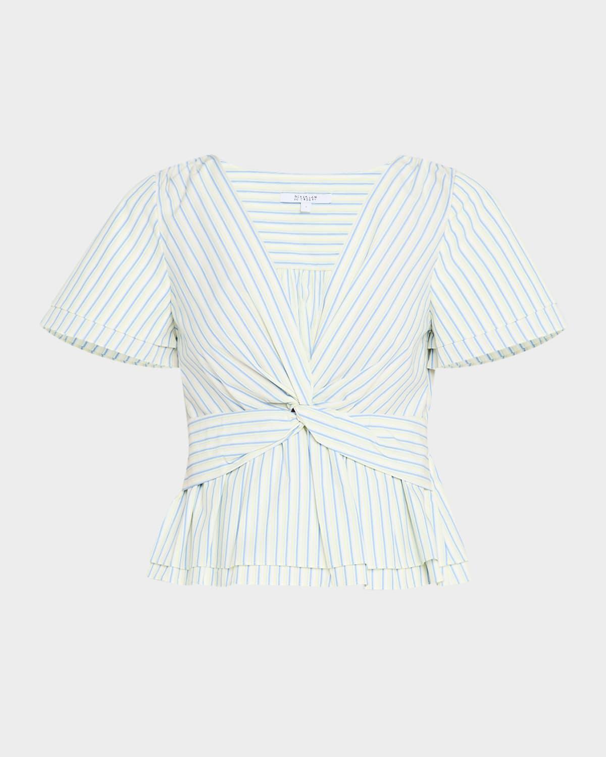 caspien striped twist-front peplum blouse