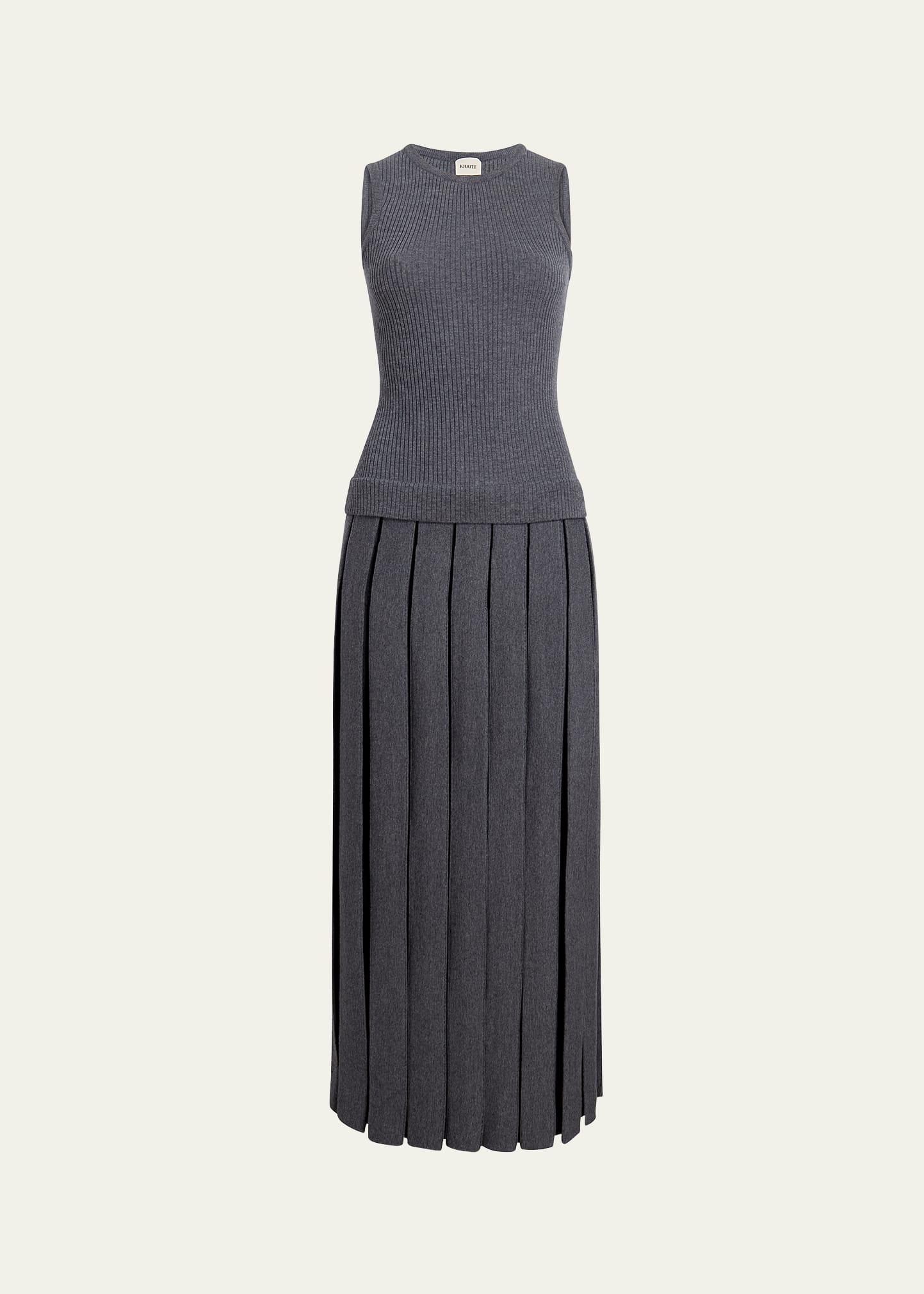 cassette pleated wool dress