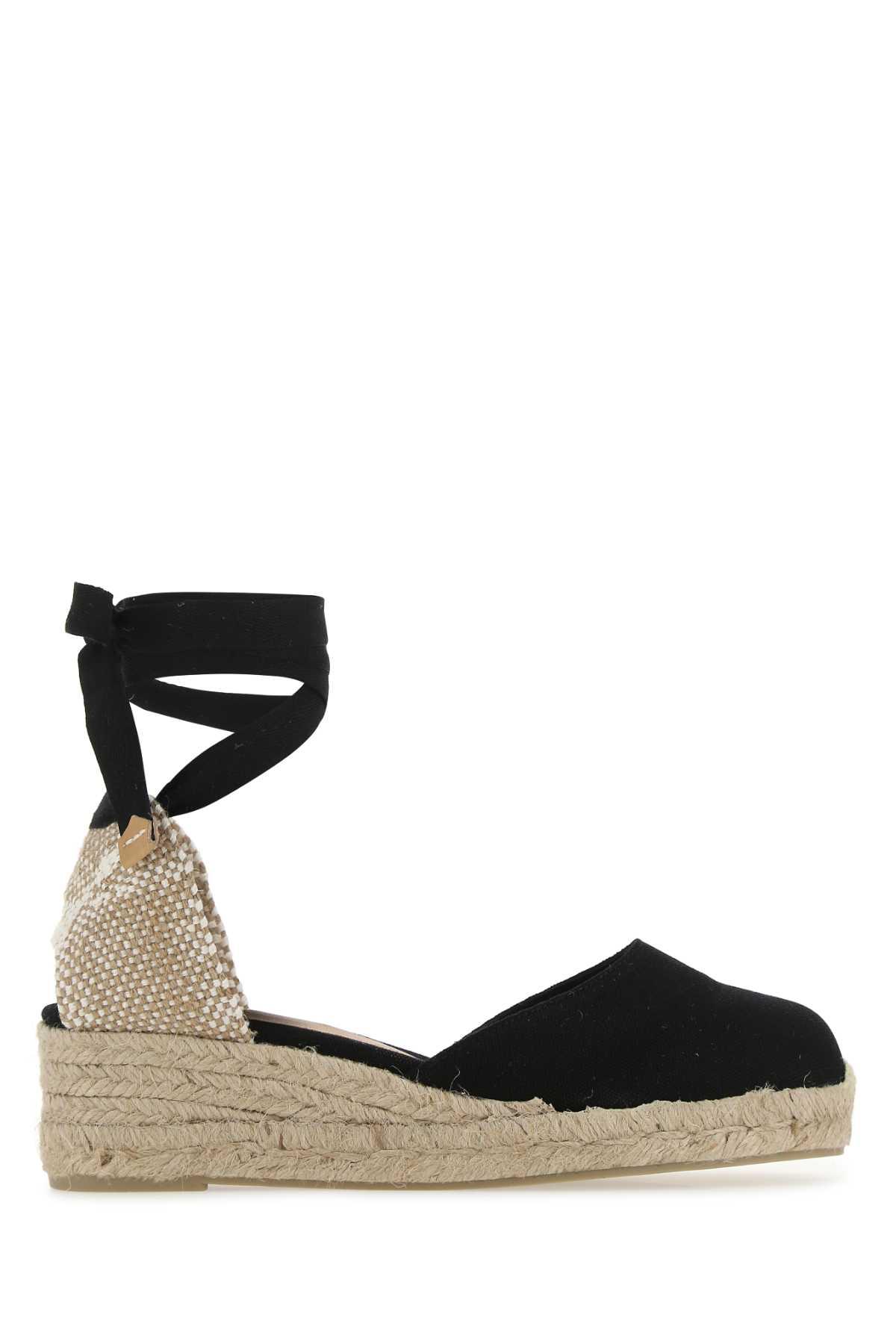 castañer black canvas carina wedges