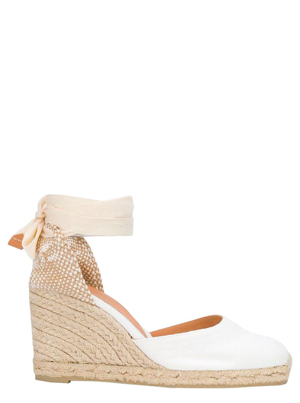 castañer carina white and beige canvas closed-toe espadrilles woman