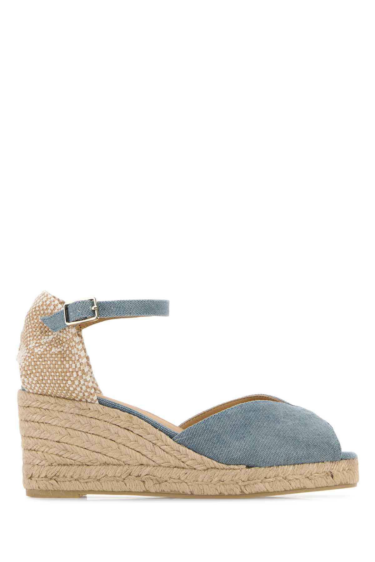 castañer light blue canvas bianca wedges
