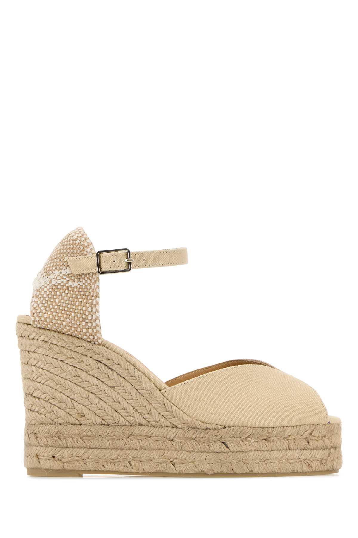 castañer sand canvas bianca wedges