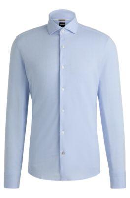 casual-fit shirt in jacquard-patterned cotton jersey- light blue men's shirts