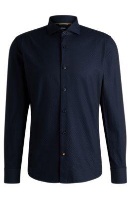 casual-fit shirt in patterned structured cotton- dark blue men's shirts