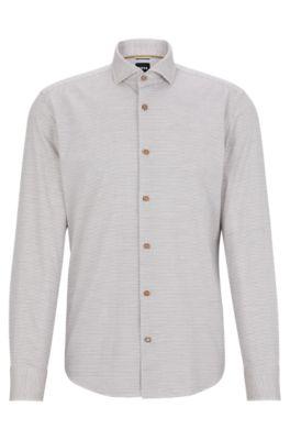 casual-fit shirt in structured cotton with spread collar- beige men's shirts