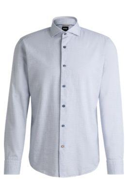 casual-fit shirt in structured cotton with spread collar- light blue men's shirts