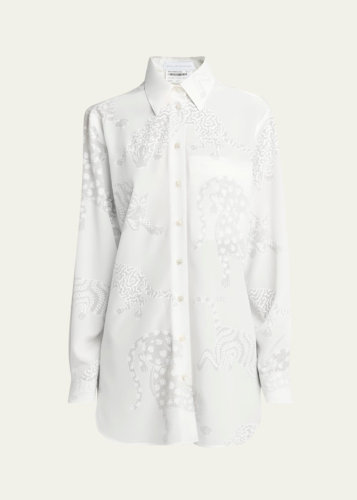 cat burnout button down silk blouse