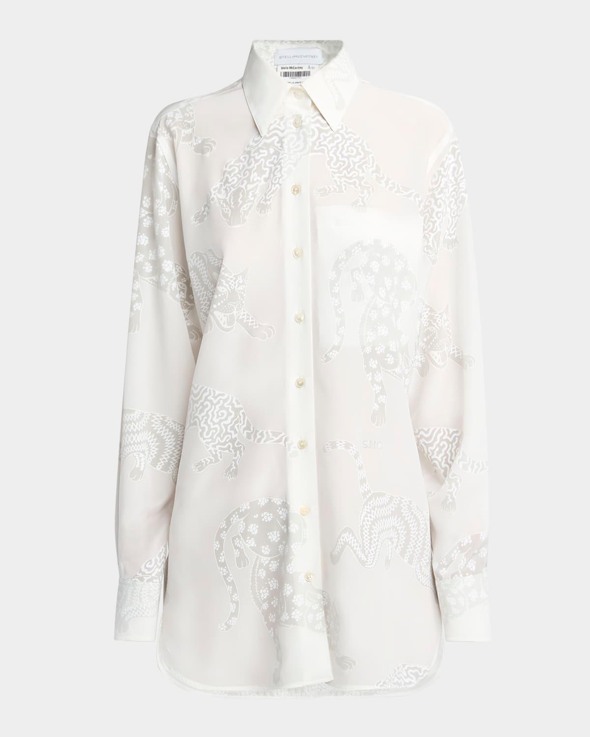 cat burnout button down silk blouse
