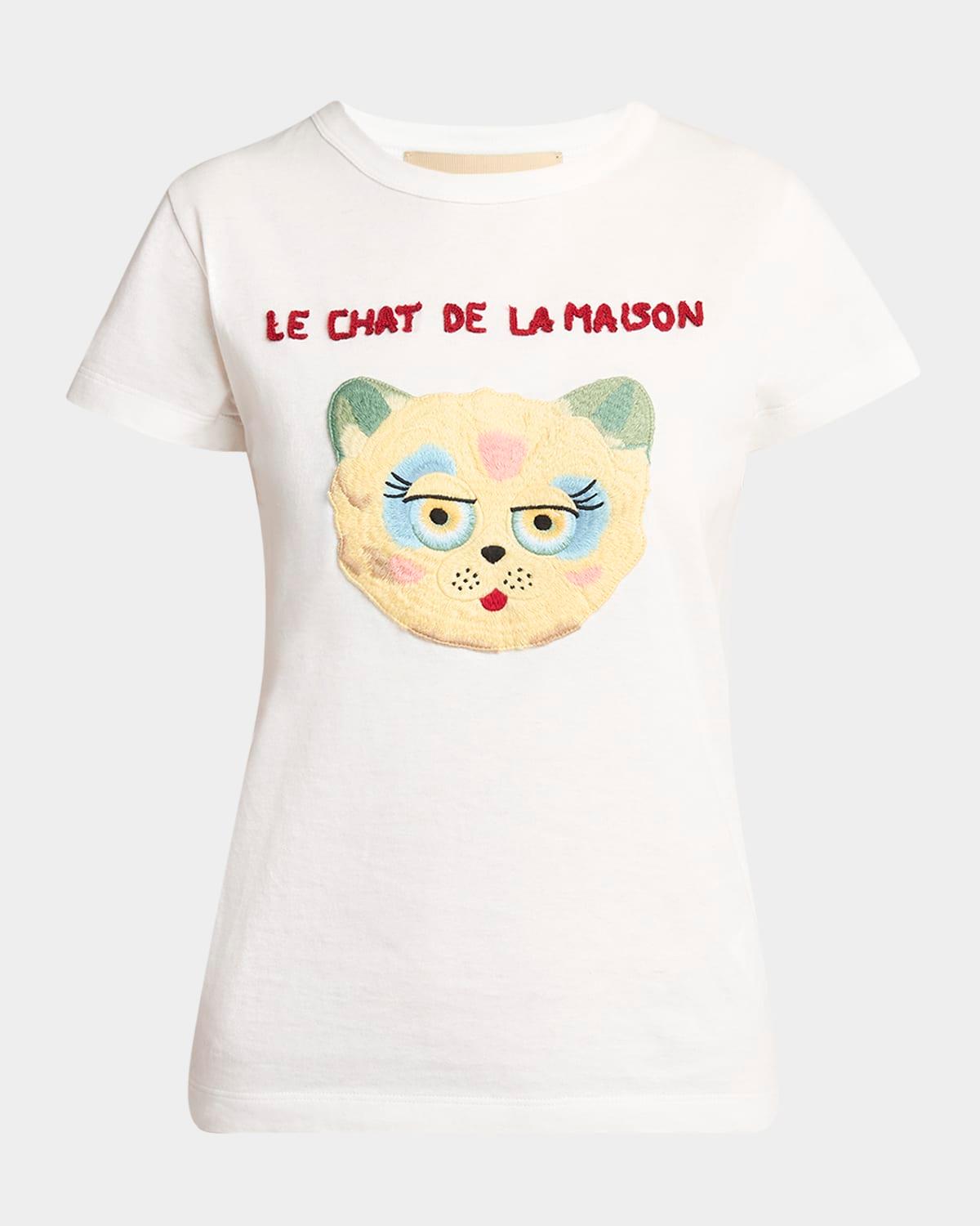 cat embroidered cotton jersey short-sleeve t-shirt