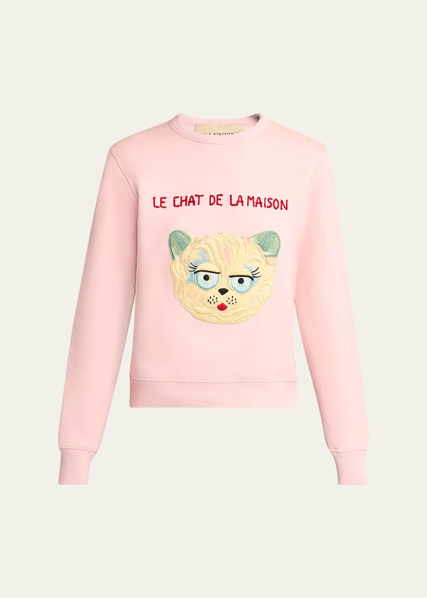 cat-embroidered cotton jersey sweatshirt