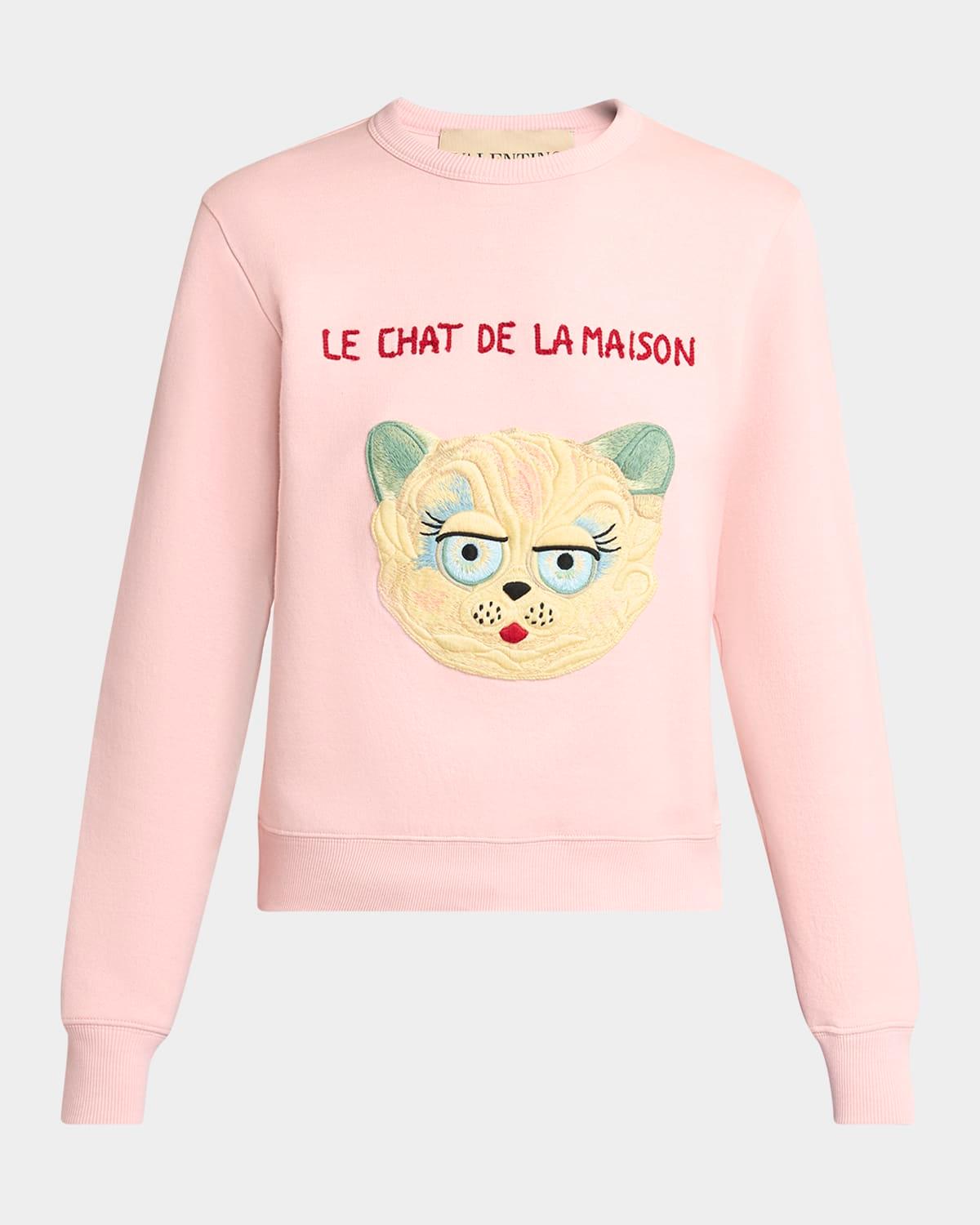 cat-embroidered cotton jersey sweatshirt
