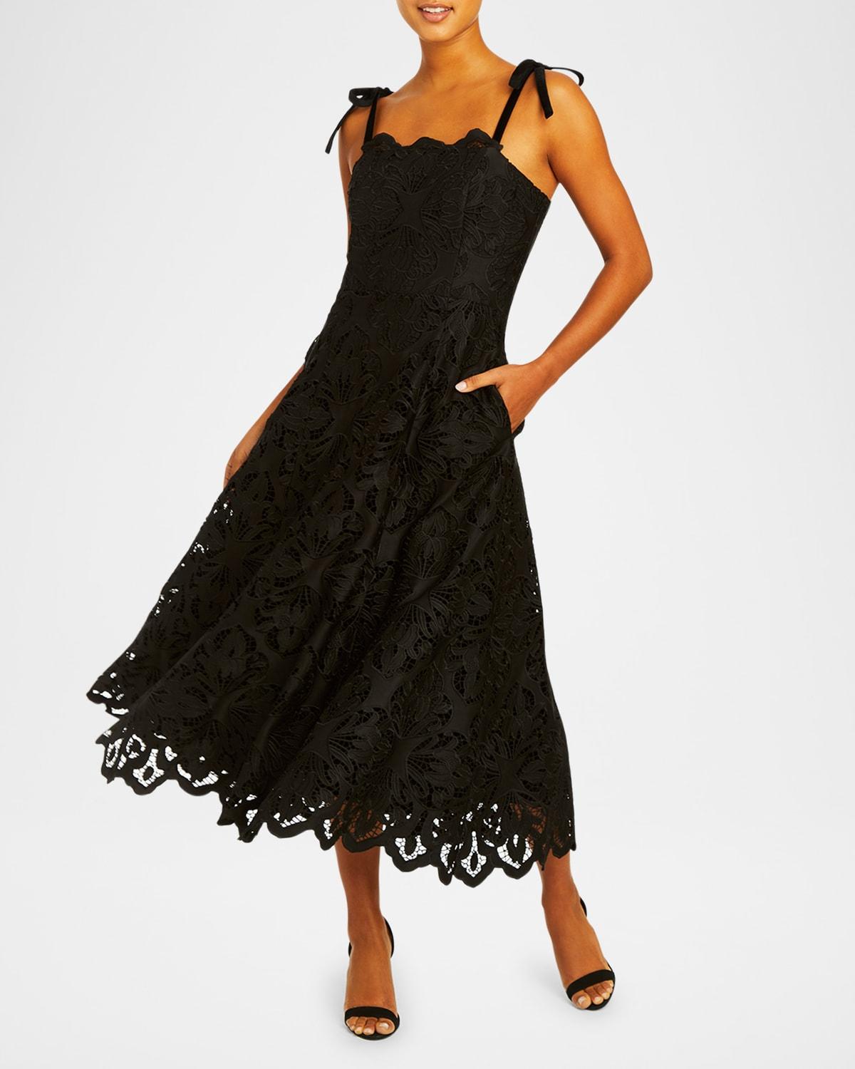 cataleya scalloped floral lace midi dress