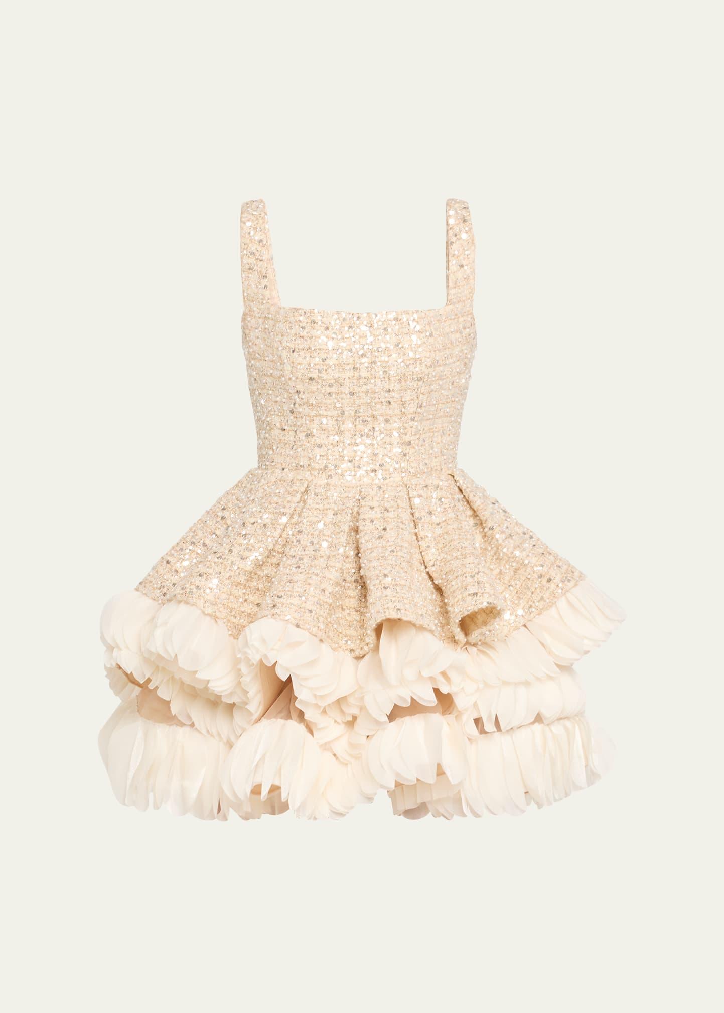 catalina beaded fit-&-flare ruffle mini dress