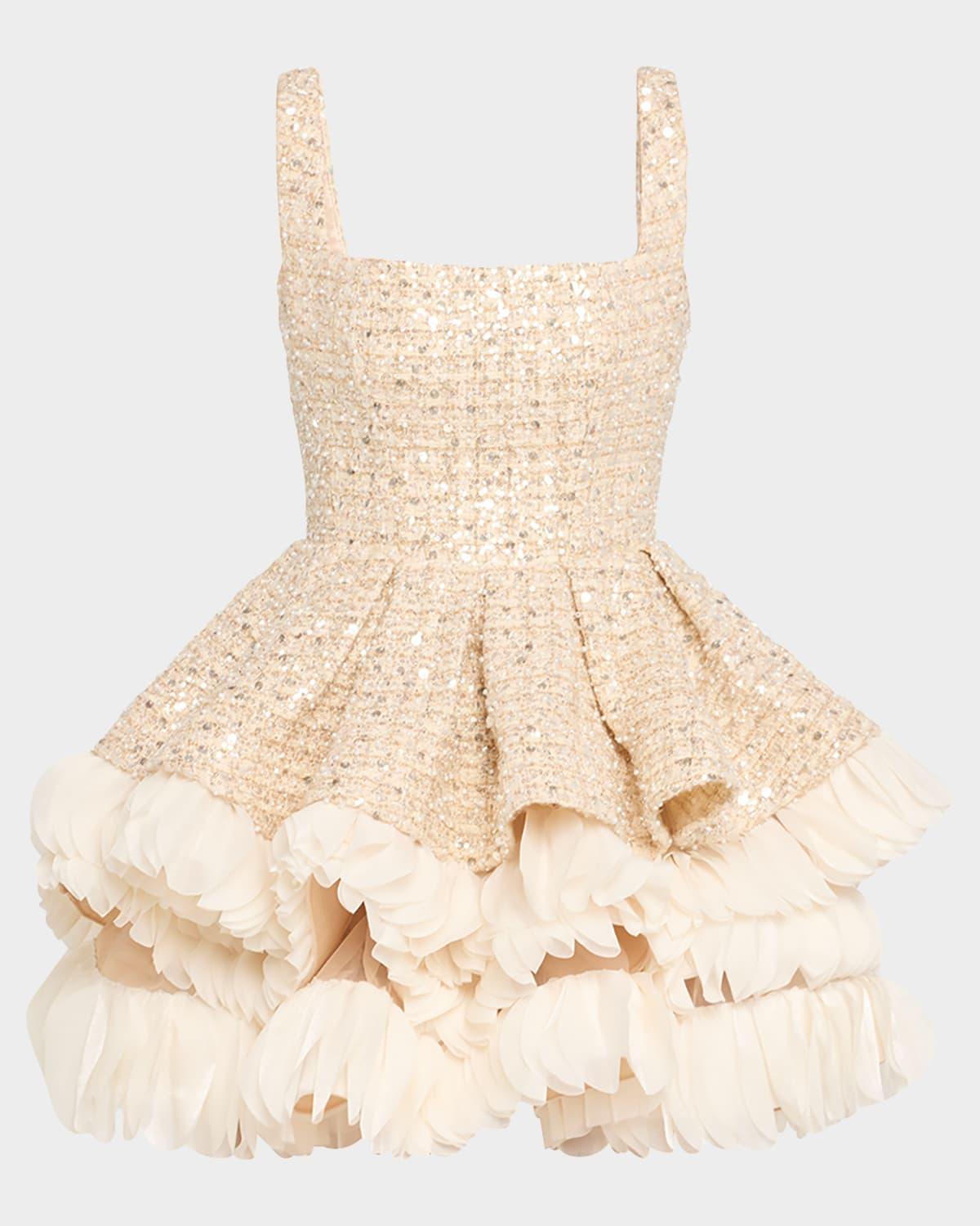 catalina beaded fit-&-flare ruffle mini dress