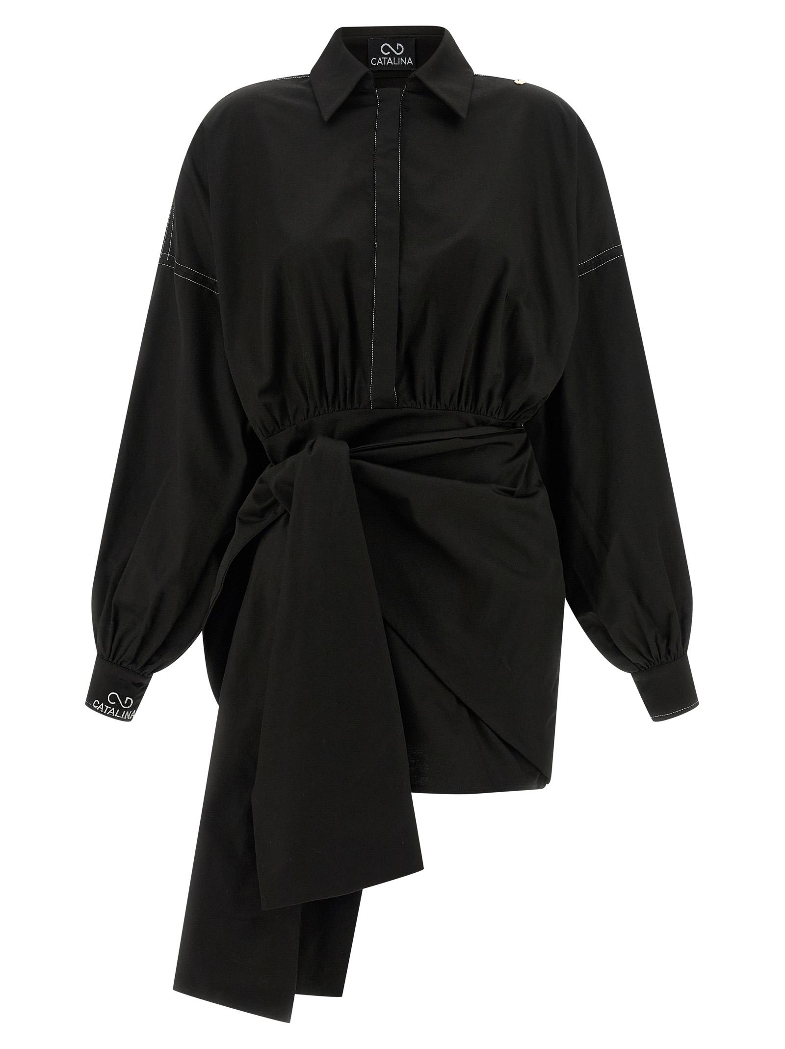 catalina bow dress black polyester spandex - women