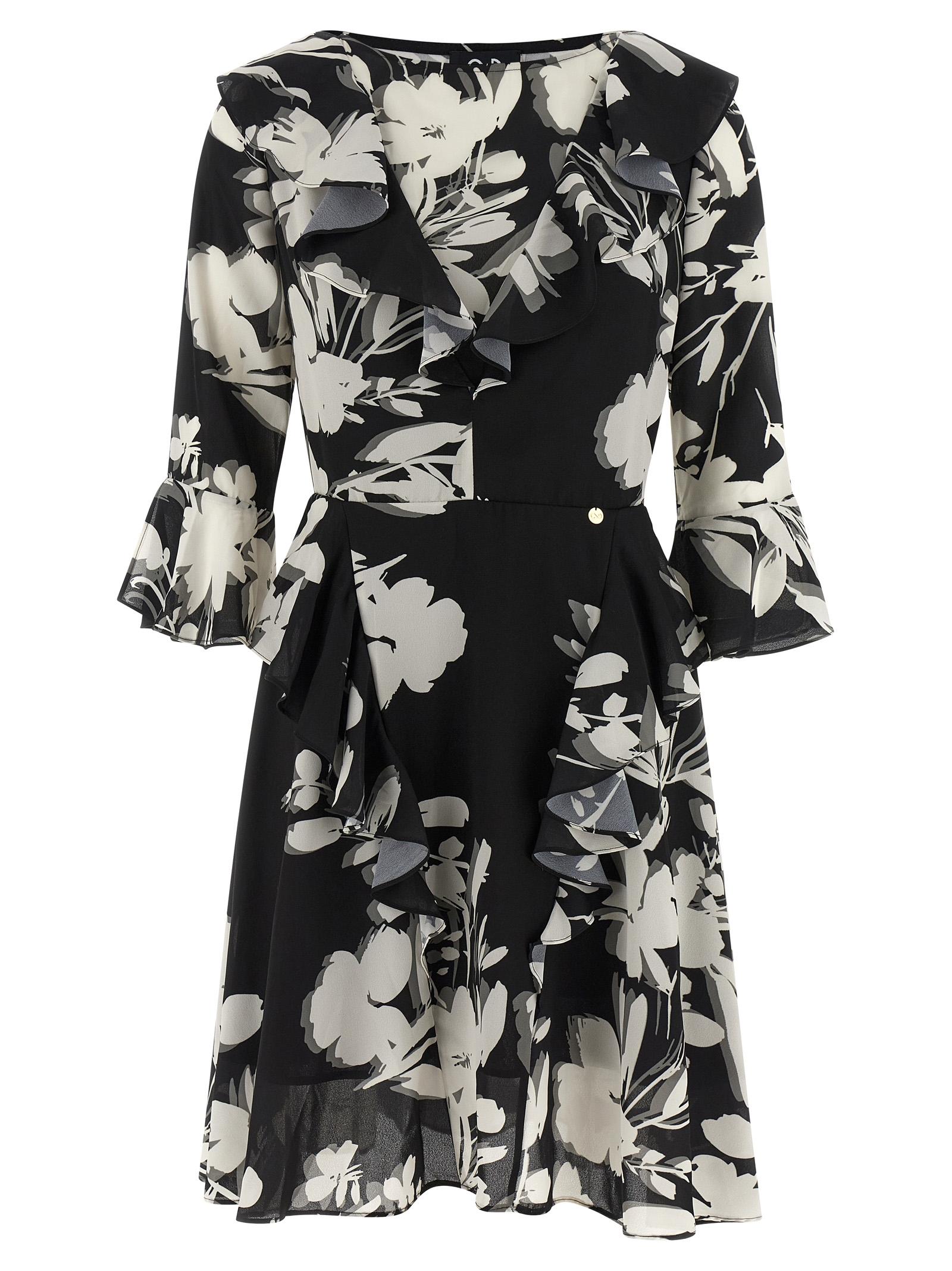 catalina georgette dress white/black recycled polyester - women