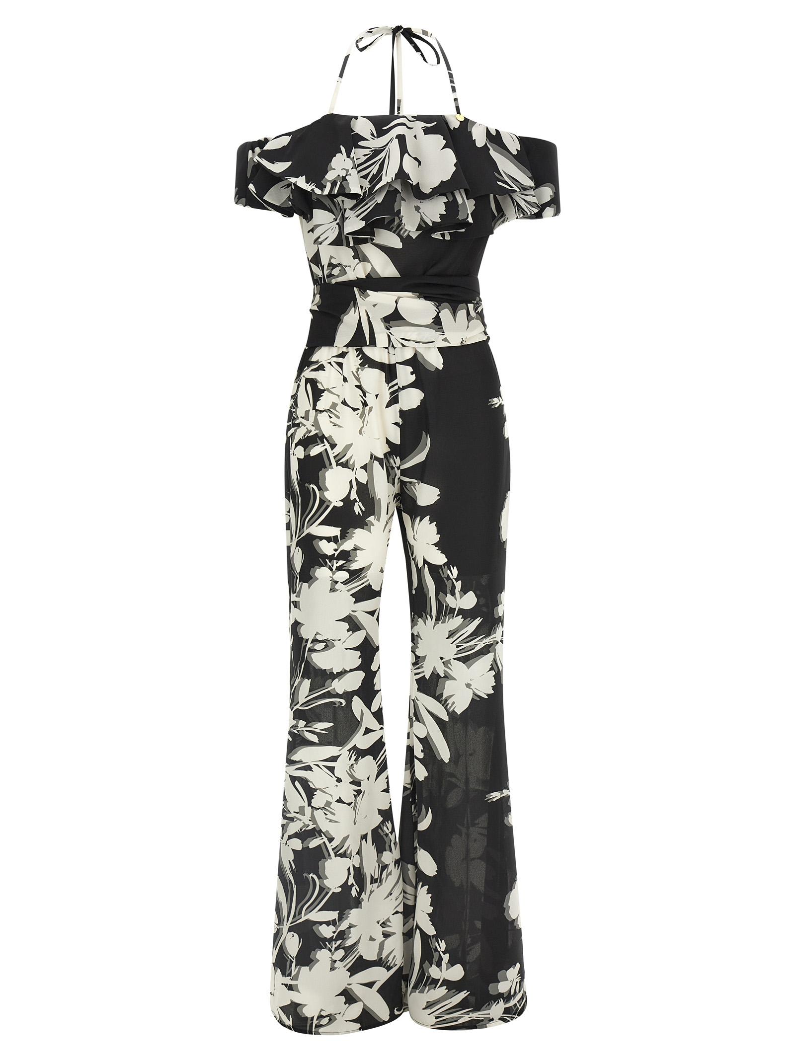 catalina georgette jumpsuit white/black polyester jumpsuits - women