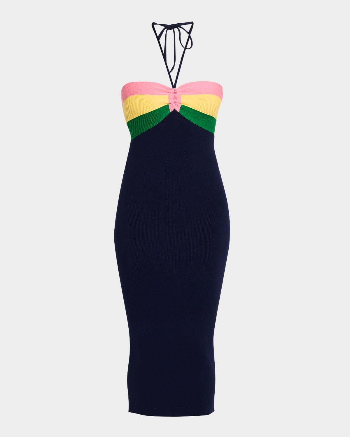 catching rays stripe bandeau midi dress