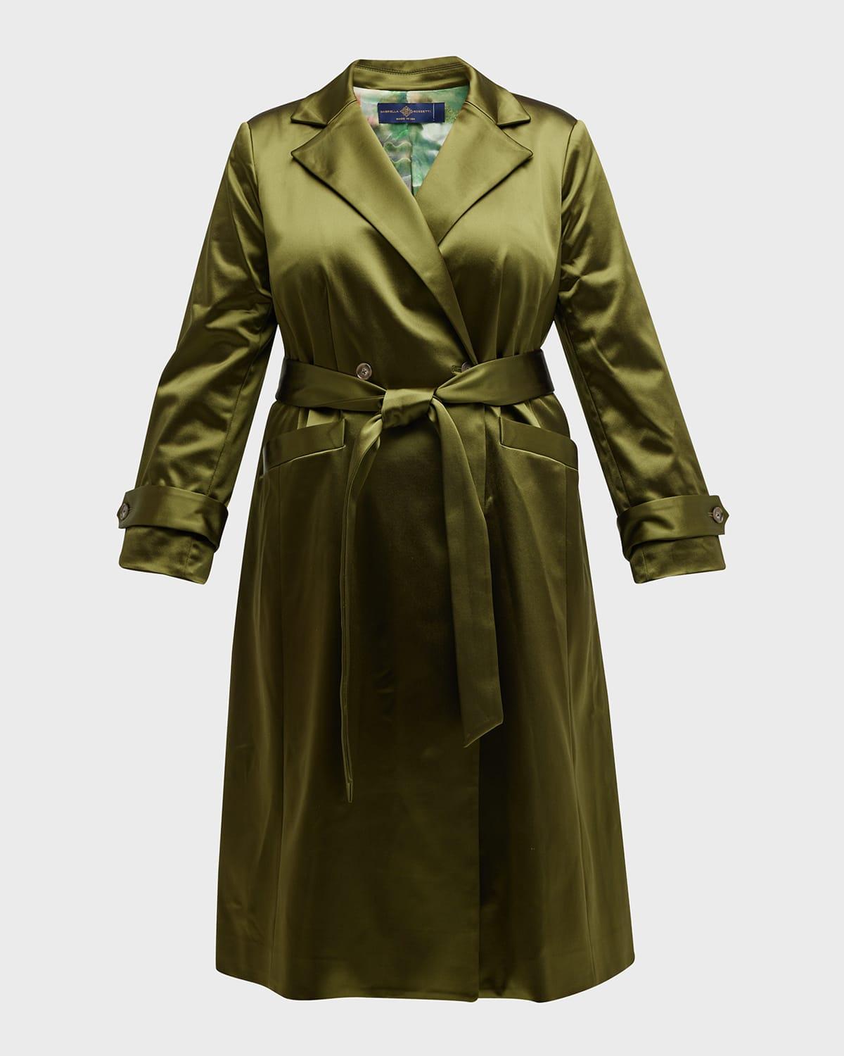 caterina belted stretch satin trench coat