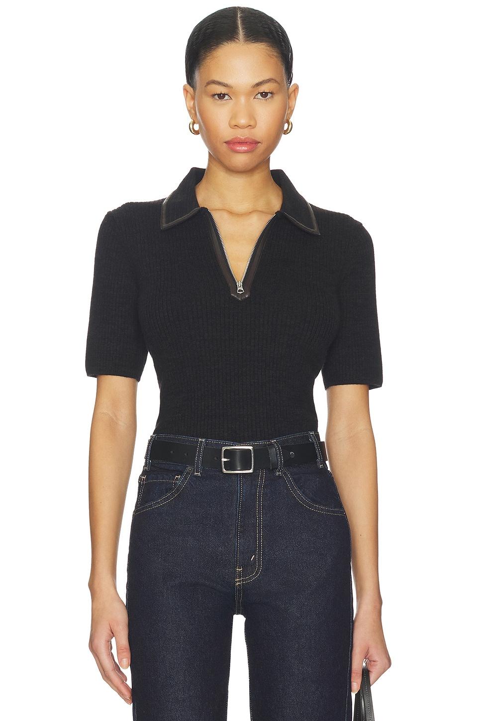 caterina faux leather zip polo