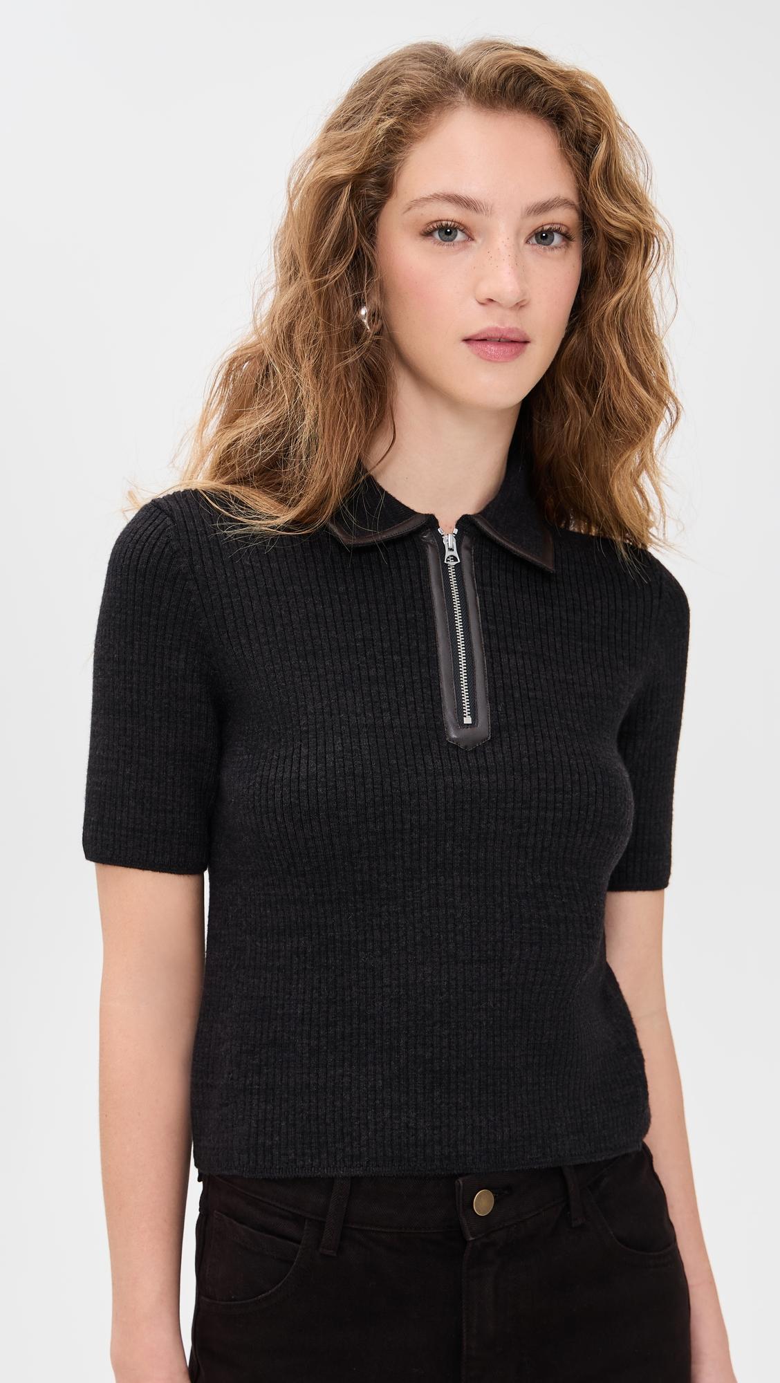 caterina faux leather zip polo