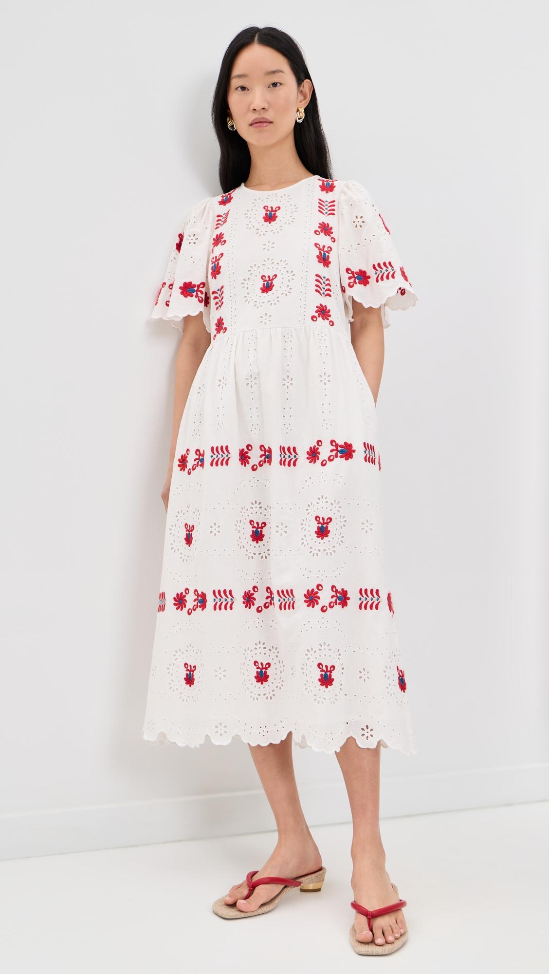catharina embroidered short sleeve midi dress