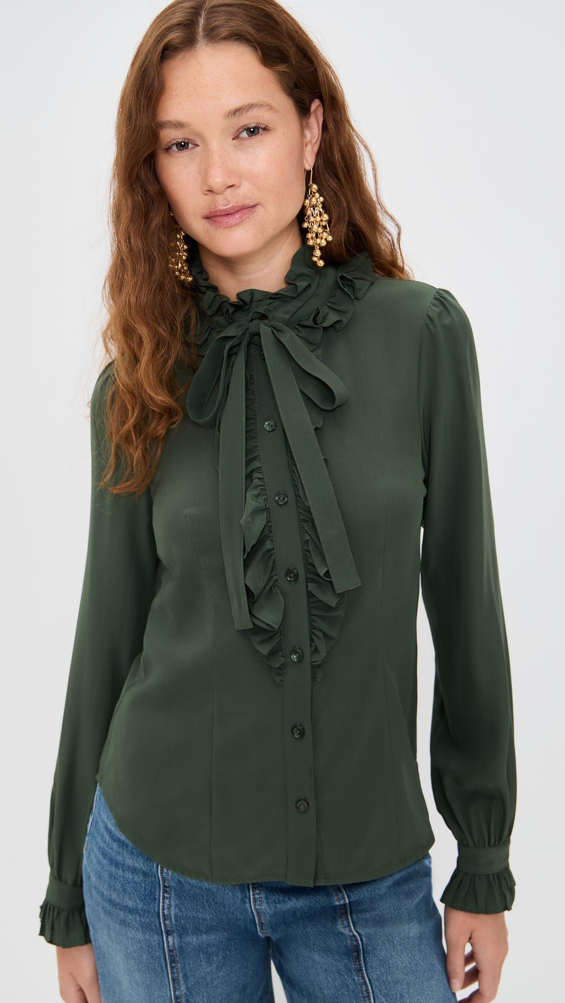 catroux silk long sleeve button front blouse