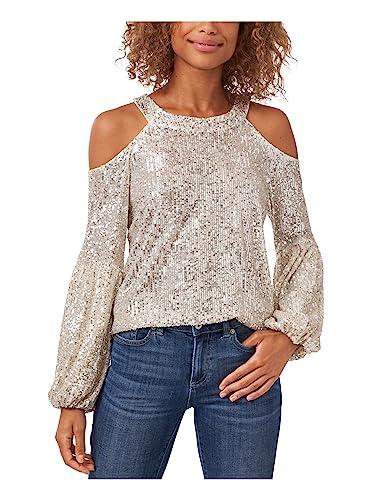 cece cold-shoulder sequin blouse champagne lg