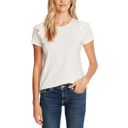 cece sportswear women's double ruffle sleeve knit top, soft ecru, s
