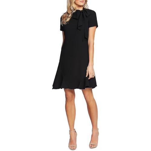 cece sportswear women's short sleeve a-line dress with bow, rich black, 4