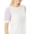 cece women's crew neck mixed media short sleeve top, new ivory