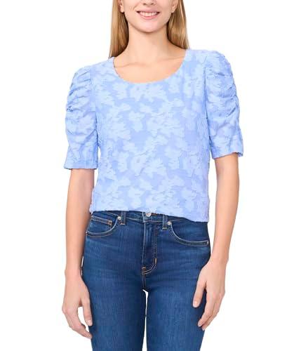 cece women's crew neck ruched elbow sleeve top, vista blue