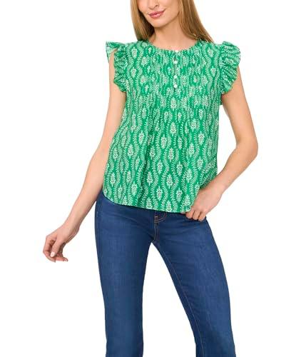 cece women's drop shoulder kissing placket pintuck top, kelly green