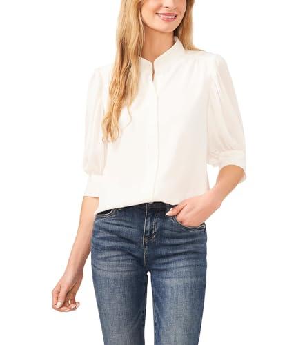 cece women's elbow sleeve open collar blouse, new ivory