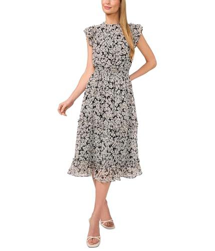 cece women's flutter sleeve smocked waist midi dress, rich black