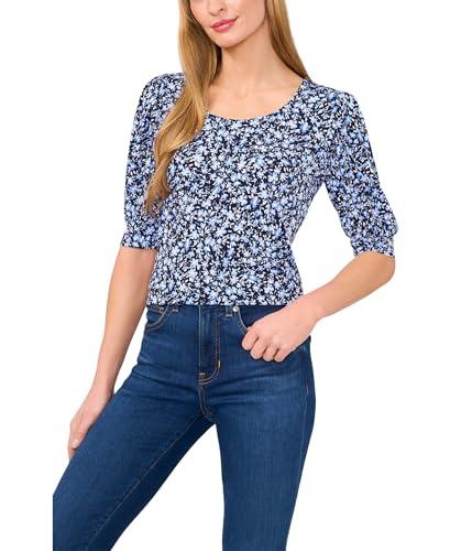 cece women's knit scoop neck short sleeve top, classic navy