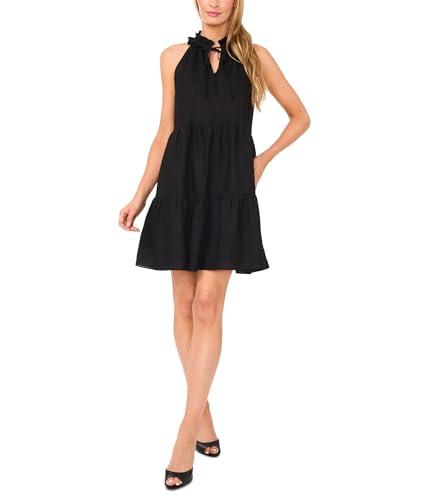 cece women's linen sun dress with buttons, rich black