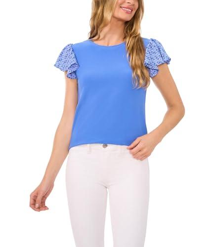 cece women's mixed media flutter sleeve knit top, tropic night